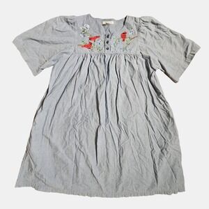 Go Softly Patio Cardinal‎ Birds Embroidered Chambray House Muumuu Dress PL